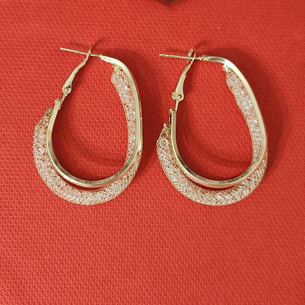 Gold and Crystal Elegant Hoop Earrings NWT